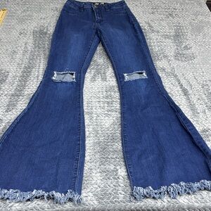 JC JQ Women's Dark Blue Distressed Flare Jeans